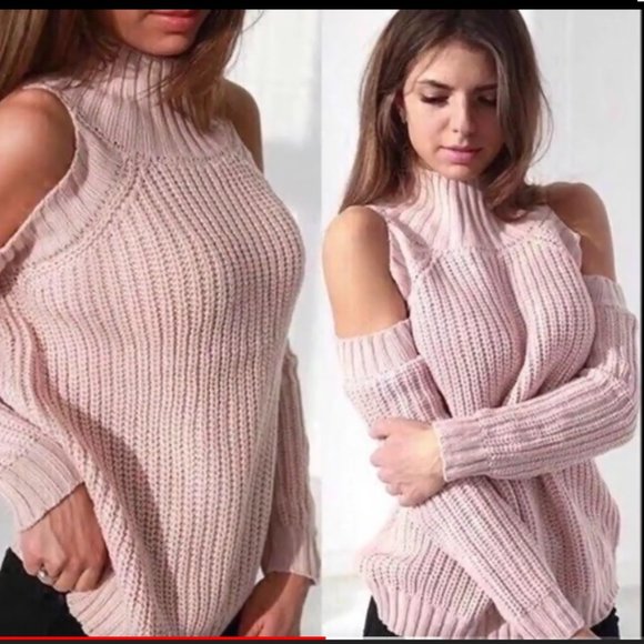 High-neck Off-shoulder  Sweater - Picture 1 of 7